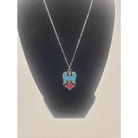 Native American Pewter Designed Necklace Thunderbird w/Turquoise in Center and R - Picture 1 of 5